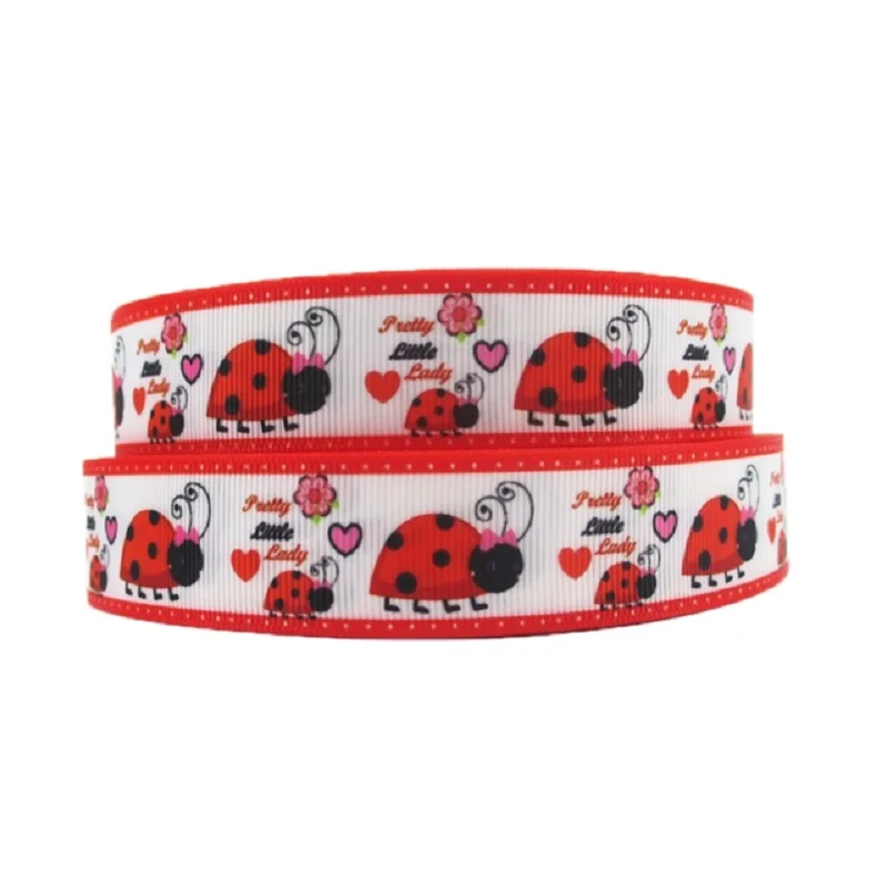 

50yards 1" 25mm Cartoon Ladybird Printed Grosgrain Ribbon FOE Elastic Holiday Party Gift Decoration DIY Hairbows Crafts