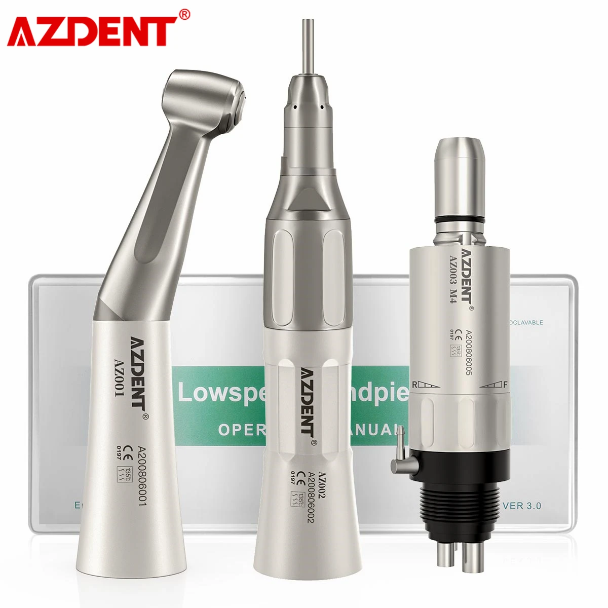 AZDENT Dental Contra Angle Straight Nose Cone Air Motor 2 Holes 4 Holes Low Speed Handpiece for Diameter 2.35mm Bur