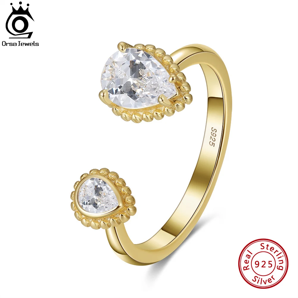 

ORSA JEWELS 925 Sterling Silver Luxury CZ Wedding Rings for Women Elegance Engagement Adjustable Finger Ring Jewelry SR268
