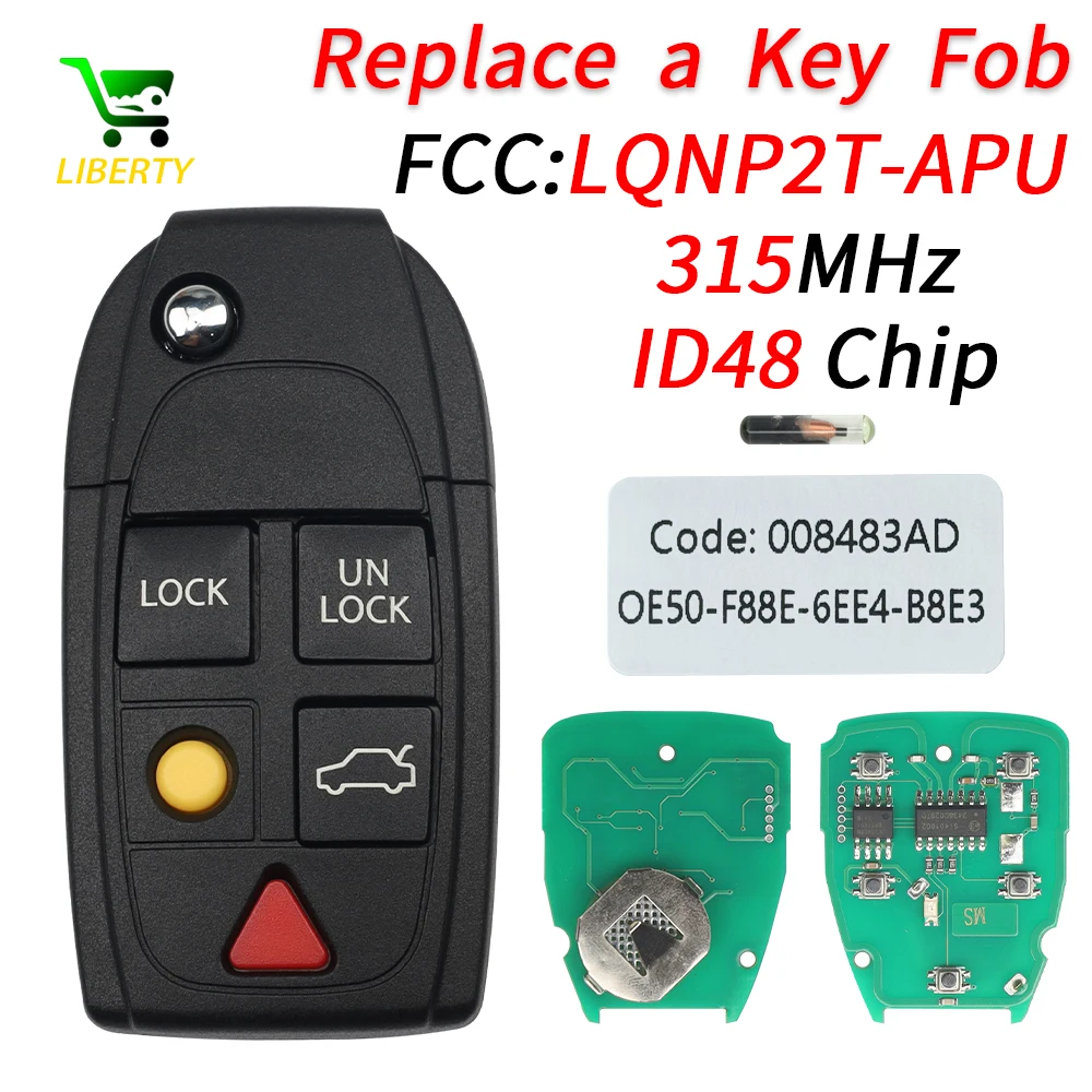 

Liberty LQNP2T-APU 315 МГц ID48 Chip Flip Smart Дистанционный Автомобильный Брелок Для Volvo XC70 XC90 S60 S70 S80 V70 2004-2015 P/N 8688799