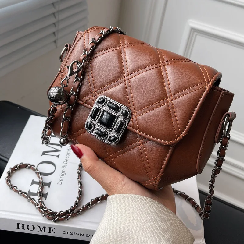 

High-end luxury texture small bag women's 2022 spring new trend all-match messenger bag rhombus chain fashion shoulder bag