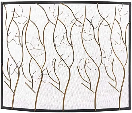 

Tree Sculpted Tree Relief Single Panel Fireplace Screen with Curved Mesh Netting, 39" x 7" x 33", Bronze Neck warmer electric Fo