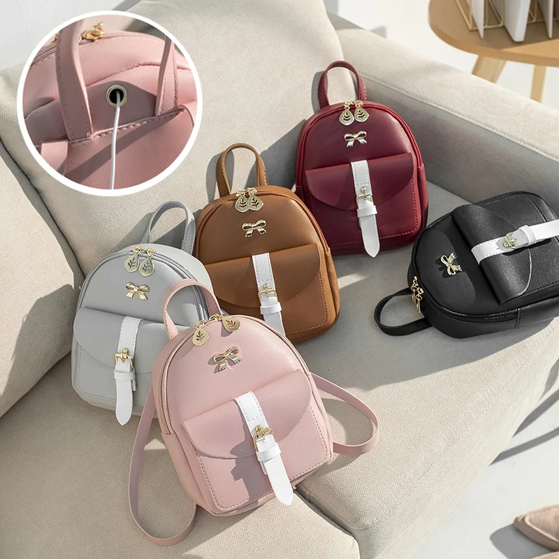 

Милый женский рюкзак из искусственной кожи, сумки для женщин, милый школьный ранец на плечо с бантом для девушек