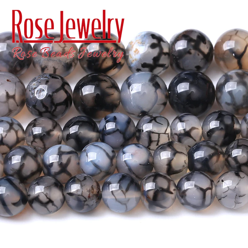 

Black Dragon Vein Agate Beads Natural Stone Round Loose Spacer Beads For Jewelry Making Diy Bracelets Necklace 4 6 8 10 12mm 15"