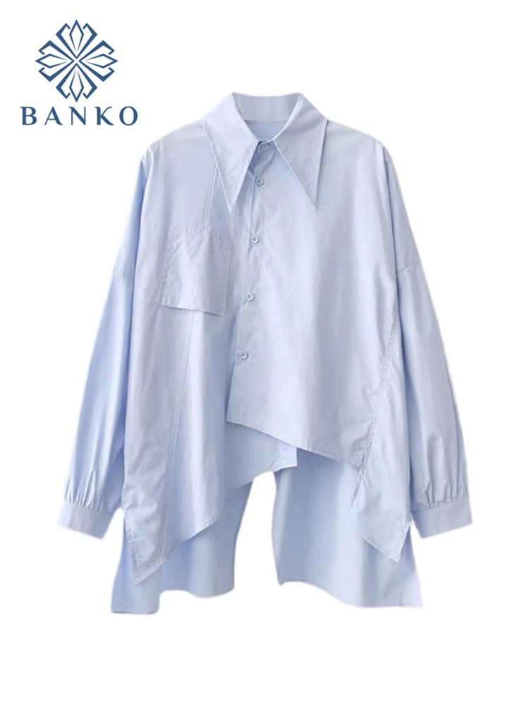Women's Shirt 2022 Korean Spring Fashion Irregular Turn-down Collar Shirt Long Sleeve Solid Single Breasted Casual Blouse Mujer