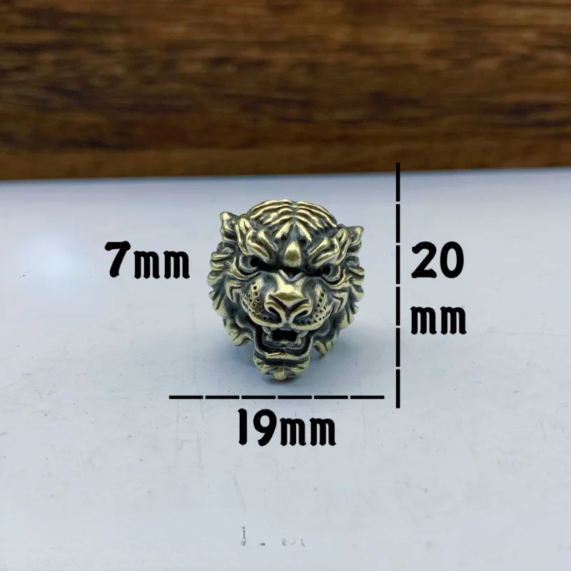 Animal Tiger Head Brass Umbrella Rope Beads DIY Knife Accessory Retro Keychain Pendan Outdoor Survival Tool Lanyard Hanging