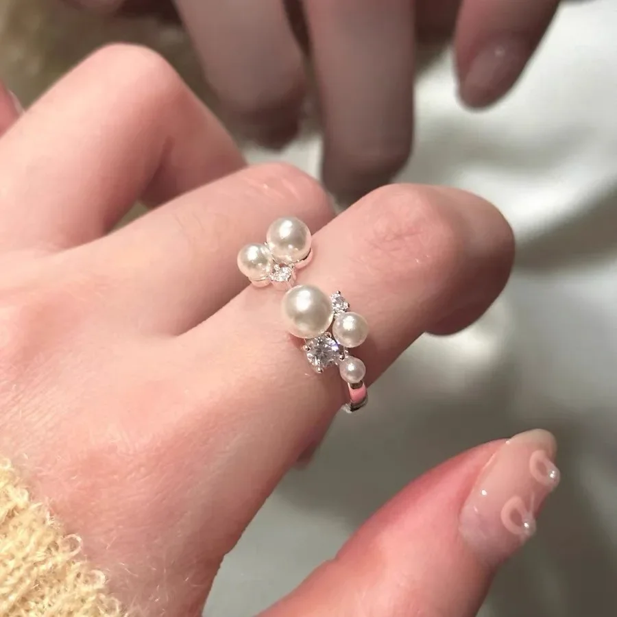 Женские регулируемые кольца с французским жемчугом и цирконием