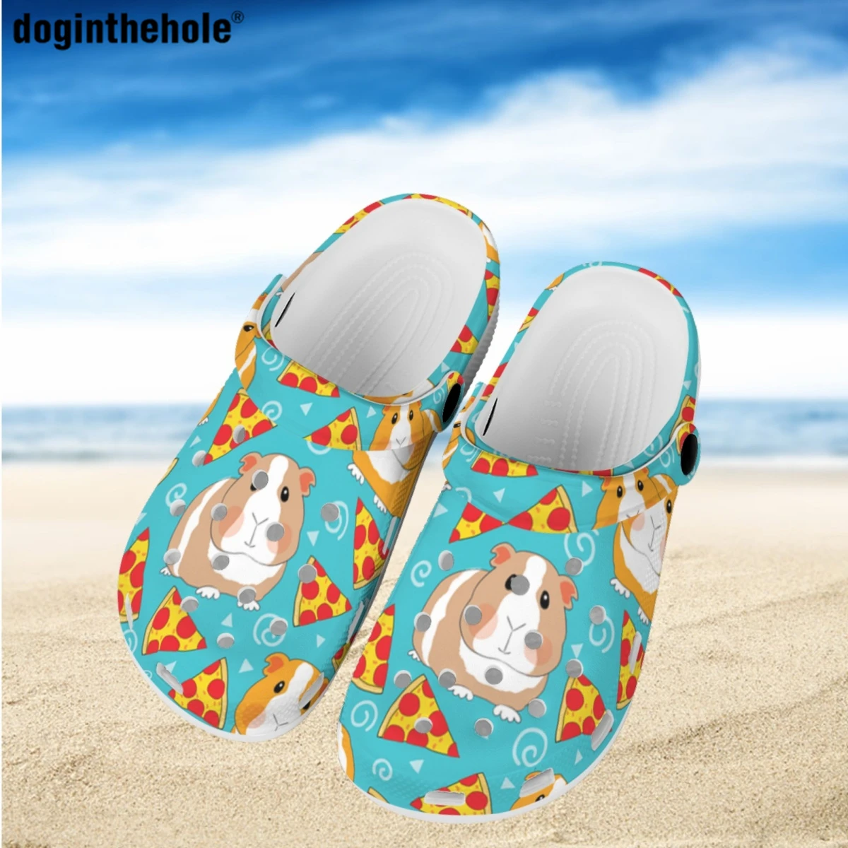 

Doginthehole New Summer Clogs for Women Cute Cartoon Guinea Pig Print Slippers Men Outdoor Beach Wading Sandals Garden Hole Shoe