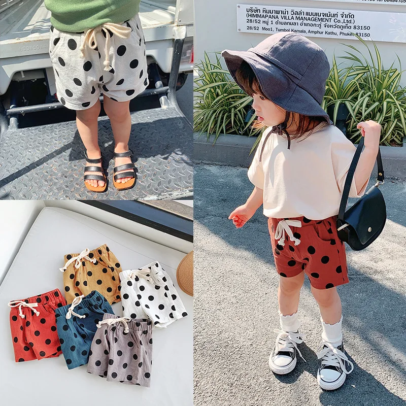 

Children's Shorts Summer New Multi-color Toddler Kids Baby Girls Boys Cotton Linen Polka Dot Shorts Children Casual Beach Shorts