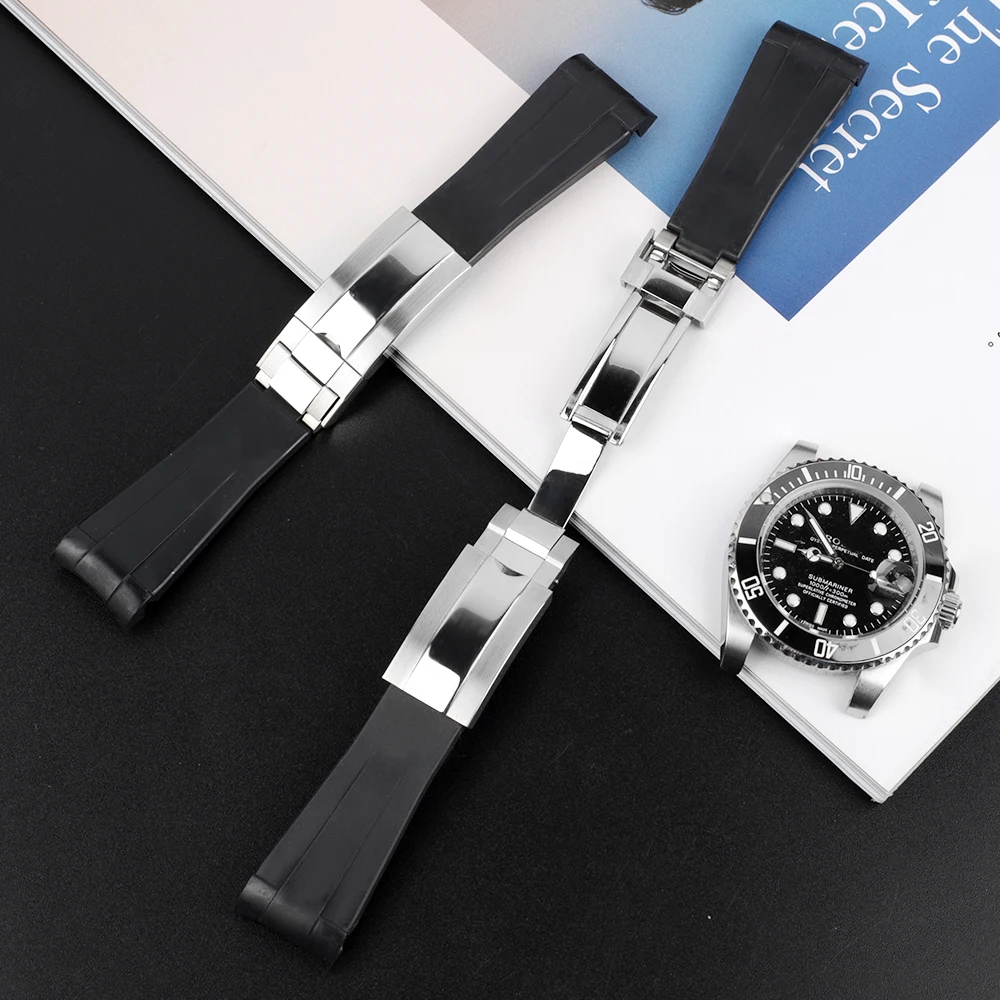 Резиновый ремешок для часов с изогнутым концом 20 мм Rolex Submariner GMT Master 2 yachmaster Explorer