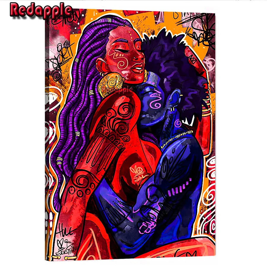 

Diamond Painting cross stitch abstract couple hugging and kissing 5D DIY Diamond Embroidery Mosaic full drill African Home Decor