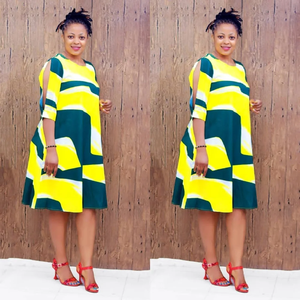 Plus Size Women Clothing Large Women's New Round Neck 3/4 Sleeve Pocket Dress Fashion Print Loose Casual Women's Dresses