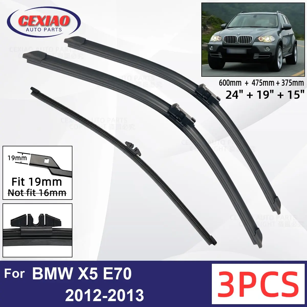 

Щетки стеклоочистителя для BMW X5 E70 2012-2013, мягкие резиновые стеклоочистители для лобового стекла, 24 дюйма + 19 дюймов + 15 дюймов, 2012 2013