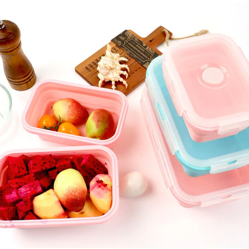 

4Size Silicone Collapsible Rectangle Bento Lunch Box for Kids Food Storage Containers Microwavable Portable Picnic Bowl Outdoor