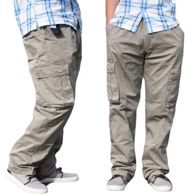 

New Arrival Autumn Casual Fashion High Waist Overalls Pants Cotton Zipper Fly More Pockets Loose Men Plus Size 2xl-4xl 5xl 6xl