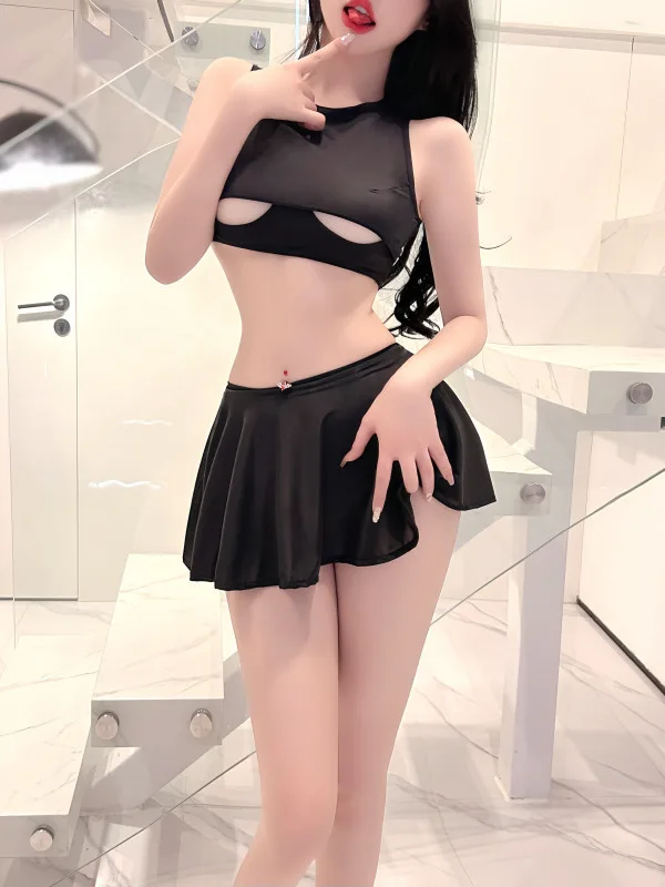 Модный женский комплект с юбкой из двух предметов майка сексуальный прозрачный
