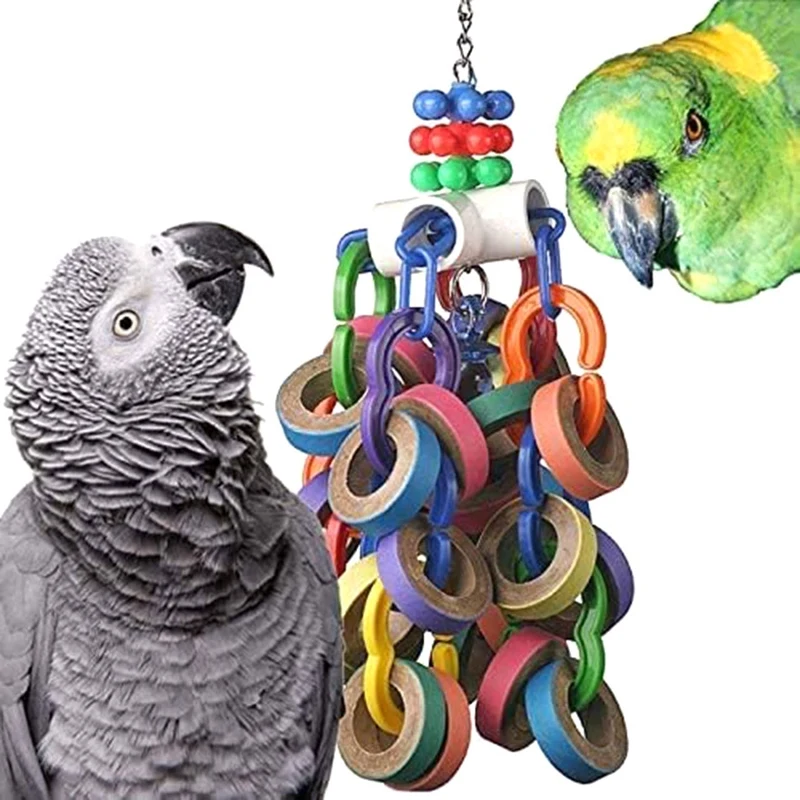 

1 PCS Bird Bagel Cascade Bird Toy Bird Size Refillable Bagels Parrot Toy Bird Toy Rainbow Colorful Bird Toy 13.3X 4.7Inch
