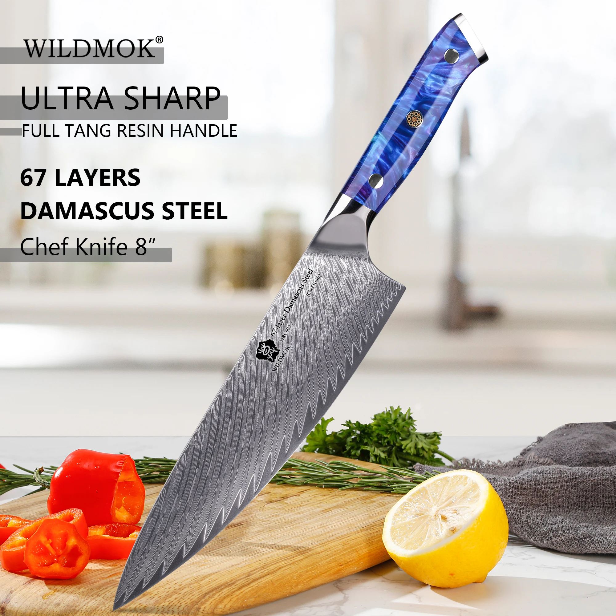 WILDMOK 67-слойные кухонные ножи из дамасской стали VG10 — 8-дюймовый нож шеф-повара с