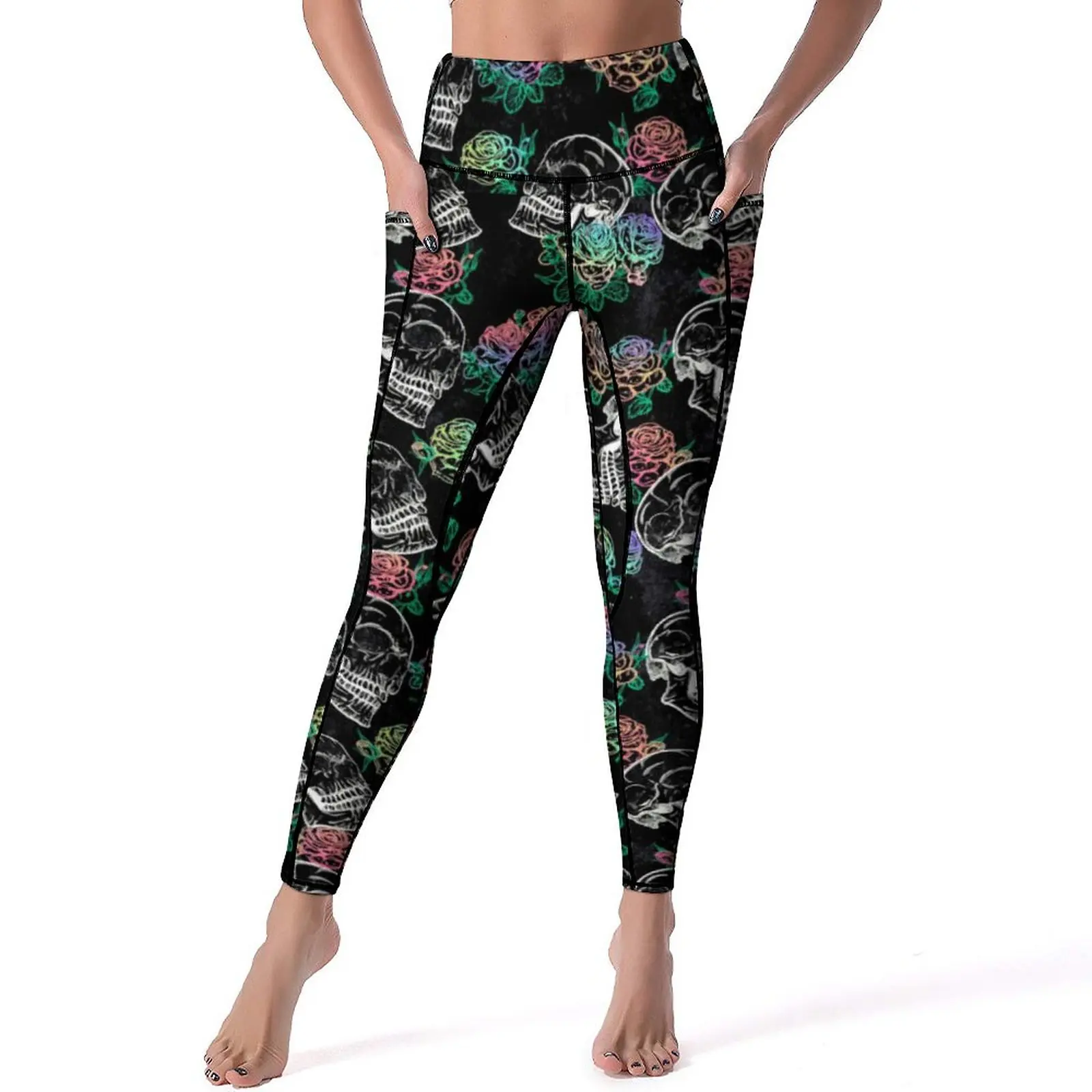 

Sugar Skull Leggings Ombre Roses Print Gym Yoga Pants Push Up Novelty Leggins Stretchy Custom Sports Tights XL XXL