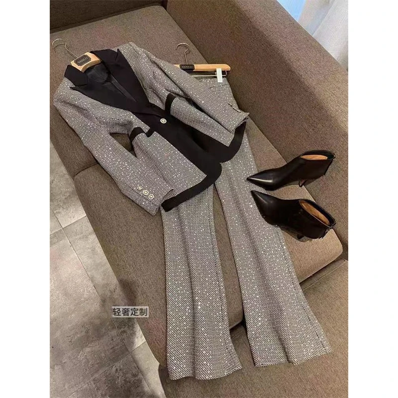 

3XL Women's Suits Unique Sequin Cool Matching Set Blazer Fashion Party Work Pants Suit 2022 Feme Glitter Tracksuit Outfits XC205