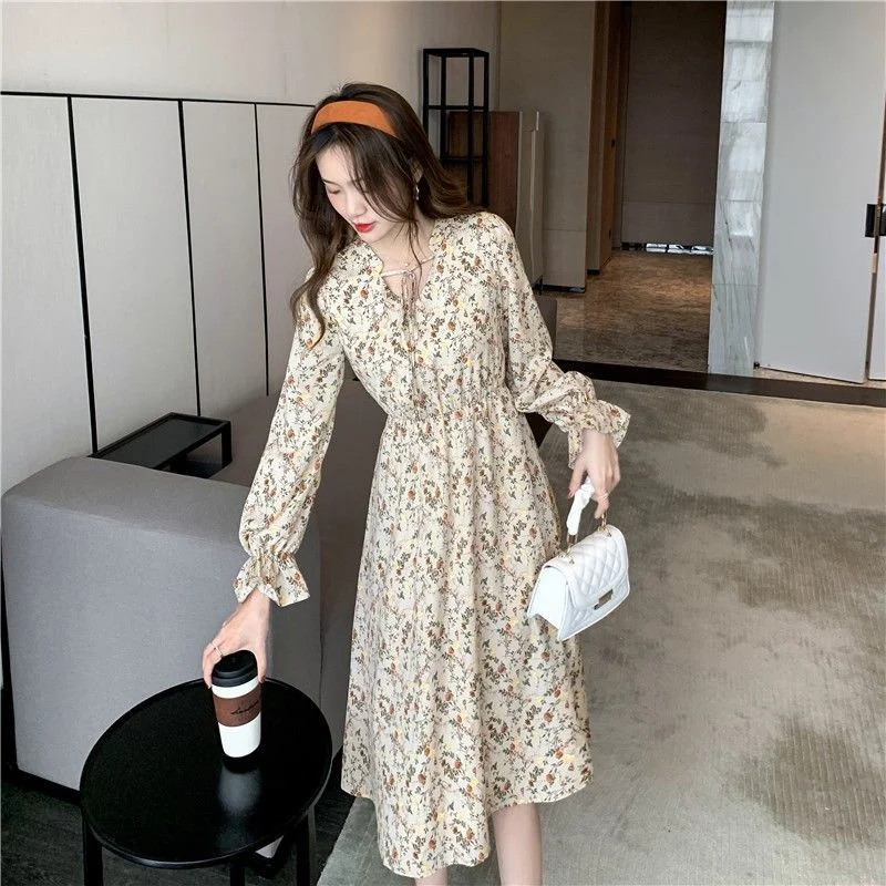 

Print Vintage High Flower Spring Summer Brand Chiffon Long Dress Women Party Unif Chic Boho Dresses Casual Clothing Dresses 2022