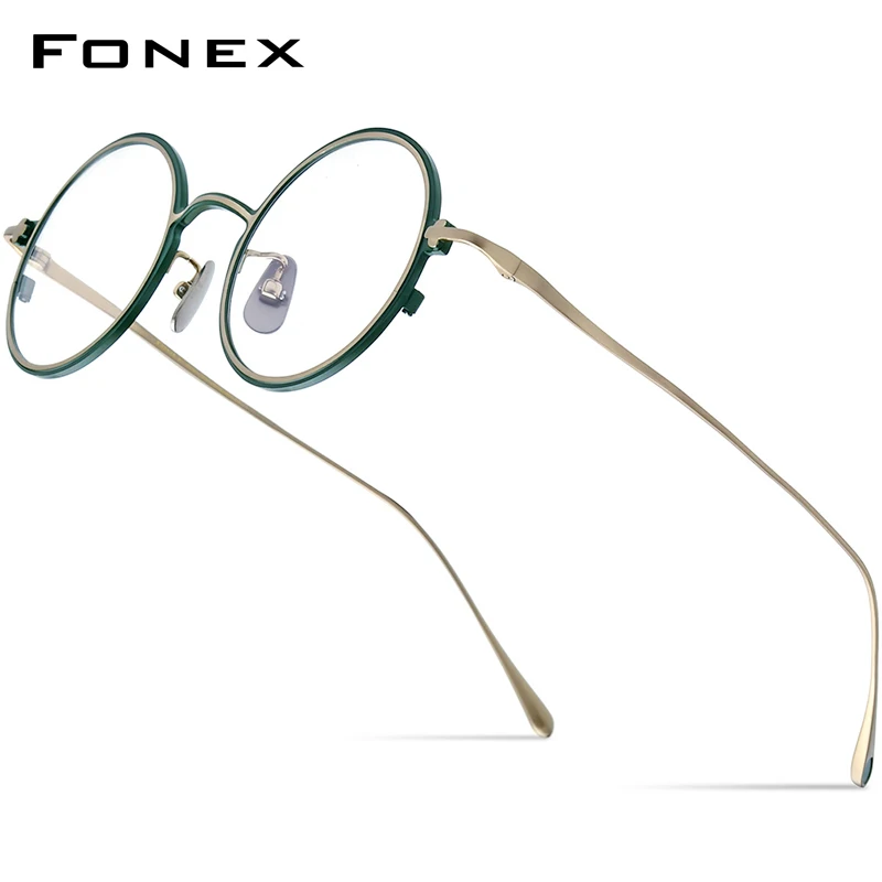 FONEX Pure Titanium Glasses Frame Women Colorful Retro Round Prescription Eyeglasses 2023 Vintage Myopia Optical Eyewear PHI