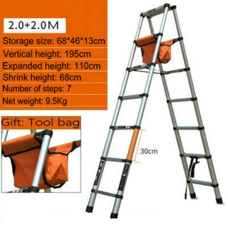 2M+2M Trestle Ladder Multi-function Household Ladder Folding Telescopic Ladder Thickened Engineering Ladder Aluminum Alloy