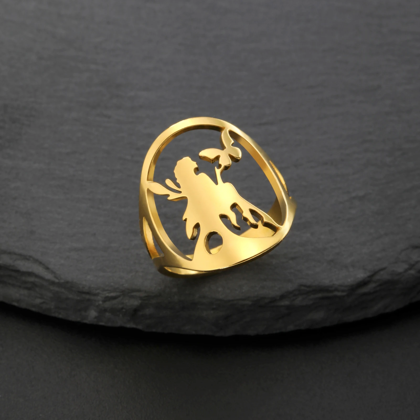 Kkjoy 2024 модное кольцо из нержавеющей стали золотого цвета с подвеской в виде