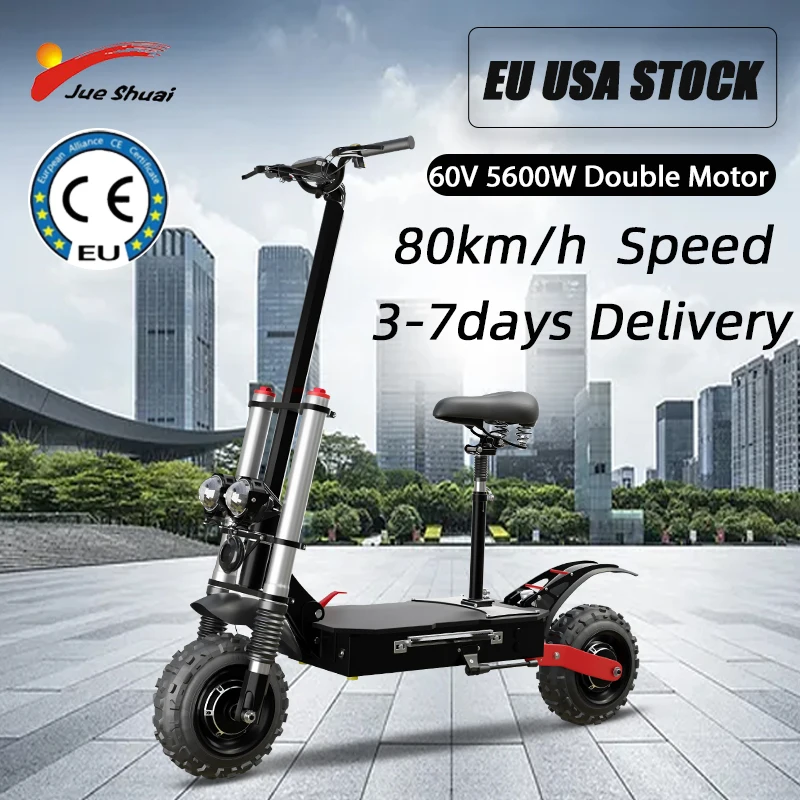

Electric Scooter With Seat 80km/h 11''Off-road Tires 5600W Motor Electric Scooter Adult 100KM Long Range Fold E-Scooter EU USA