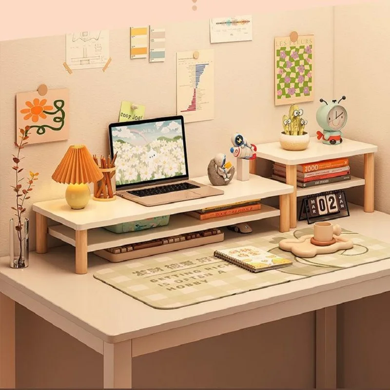 

Desktop Organizer Computer Desktop Monitor Booster Stand Study Office Makeup Supplies Wooden Shelf Desktop Miscellaneous Storage