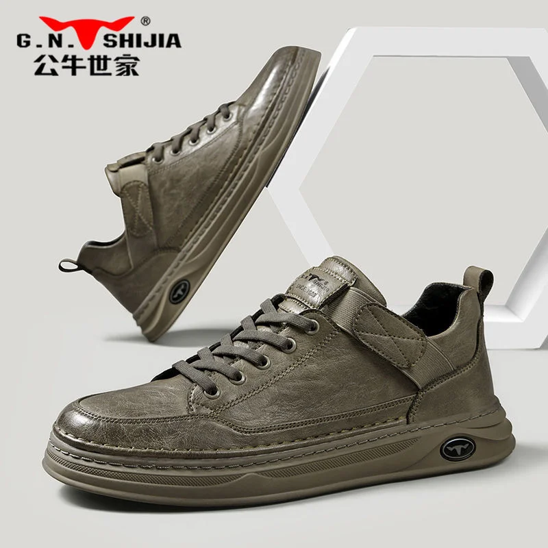 

High quality Autumn Men's Shoe Board Shoes 2023 New Genuine Leather Soft Black British One Foot Casual