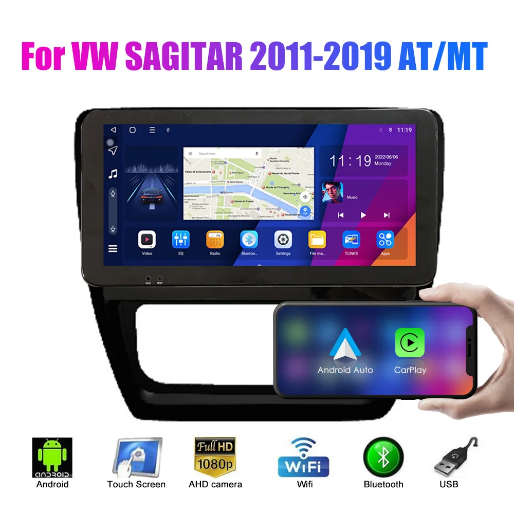 

10.33Inch Car Radio For VW SAGITAR 2011-19 AT/MT 2Din Android Octa Core Car Stereo DVD GPS Navigation Player QLED Screen Carplay