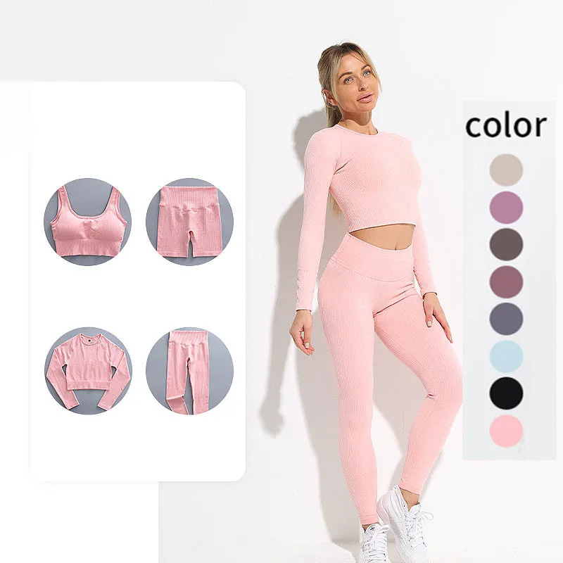 

2 Piece Sets Women's Outfit Yoga Set Seamless Leggings Gym Clothing Female High Waist Sportswear Tracksuit Fitness Sport Workout
