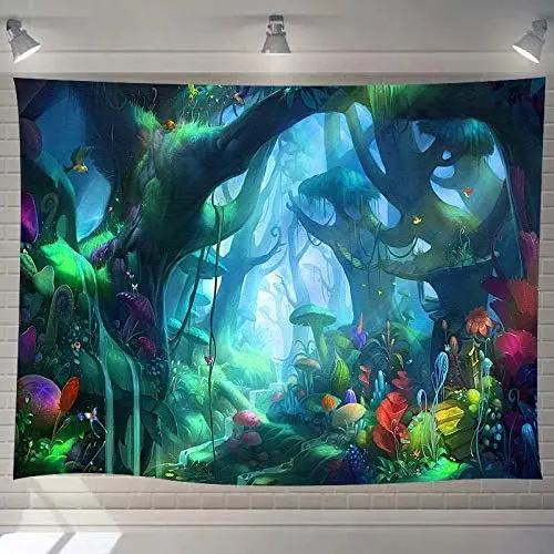 

Гобелен в стиле Фэнтези лес, Психоделическое растение, Волшебная фотография, мультяшная Страна Чудес для домашнего декора, стена