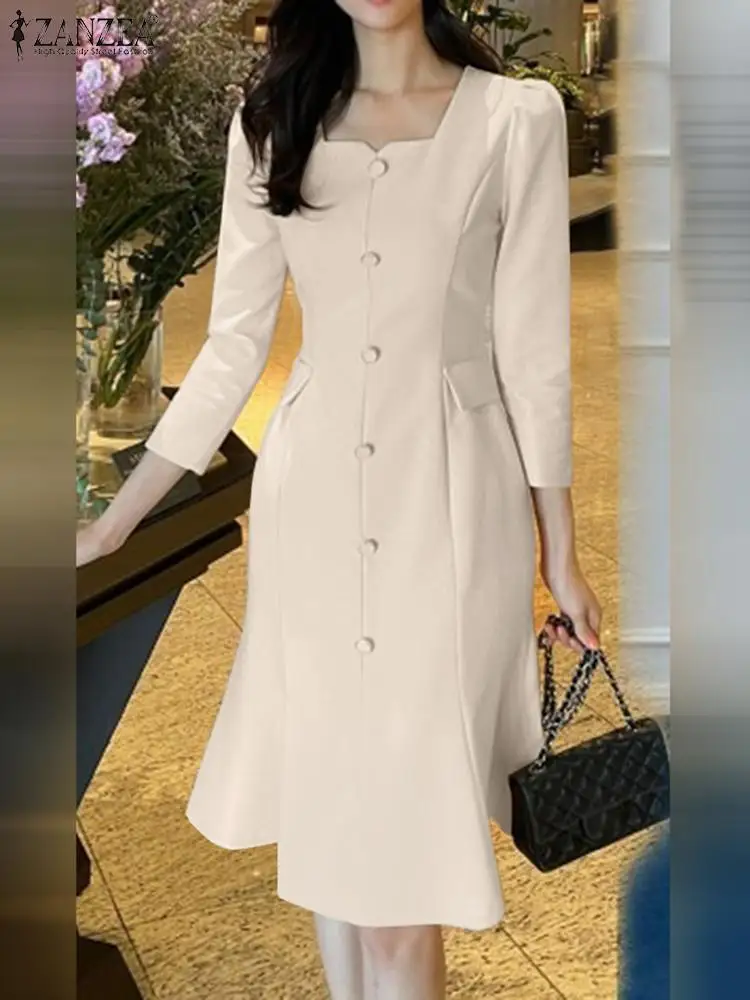 

Элегантное платье ZANZEA с квадратным вырезом, Женские однотонные облегающие платья, Осенние повседневные офисные платья с рукавом 3/4, модное боди, сарафан