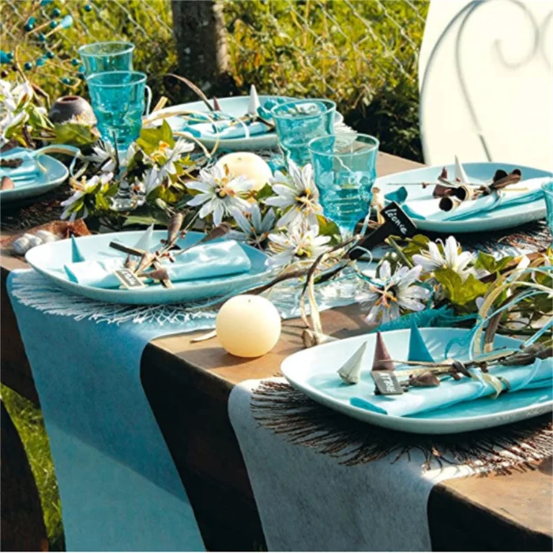 

DIY 5/10m Disposable Table Runner Non-woven Fabric Decor Dining Tablecloth roll for Wedding Hotel Party Banquet Decoration