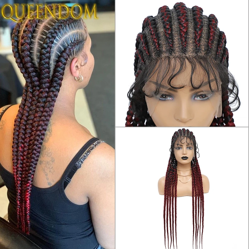 36'' Full Lace Box Braid Wig Long Jumbo Knotless Braid Lace Front Wig with Baby Hair 360 Full Lace Synthetic Cornrow Braided Wig