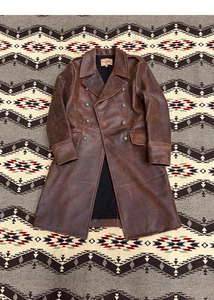 Tailor Brando Italian Burst Uncoated Cowhide Lapel Tailored Metal Double Breasted Military Style Mid-Length Coat
