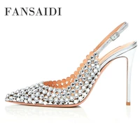 fansaidi fashion womens shoes summer new silver elegant mature sexy 10cm stilettos heels consice pointed toe sandals 41 42 43