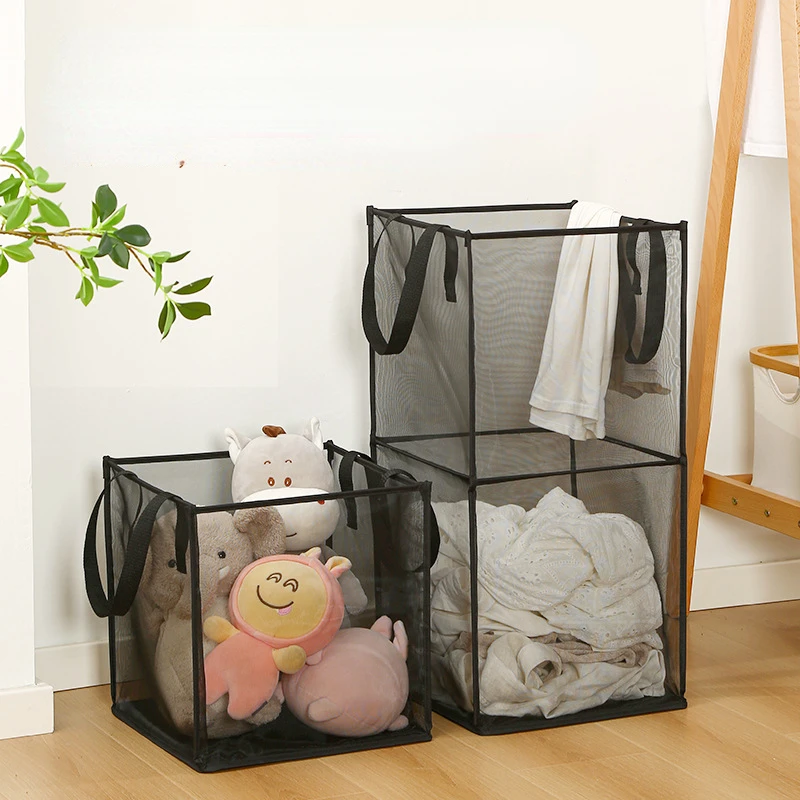 

Mesh Dirty Clothes Basket Bathroom Large Multifunctional Clothes Laundry Basket Foldable Bathroom Dirty Clothes Blue