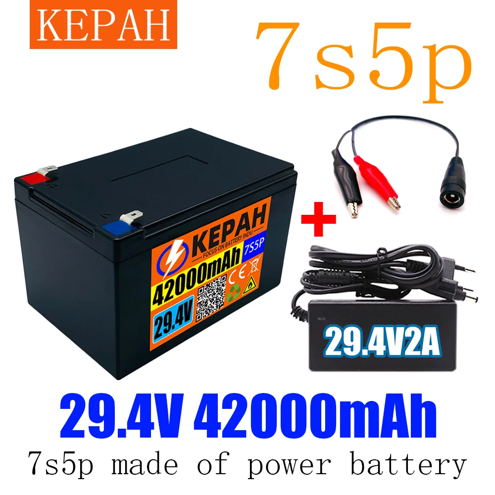 

100% power battery 7s5p 24V 42ah battery pack 500W 29.4V 42000mah wheelchair electric bicycle lithium ion battery + 2A charger