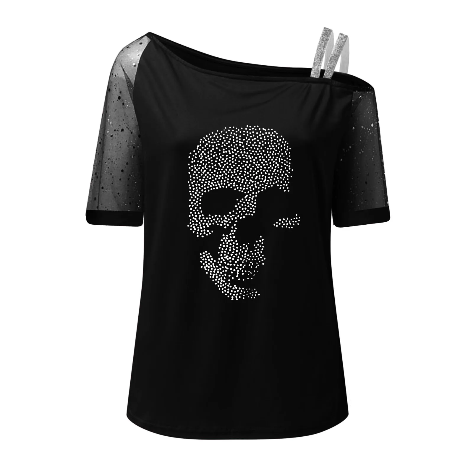Женская футболка с коротким рукавом и открытыми плечами в готическом стиле -
