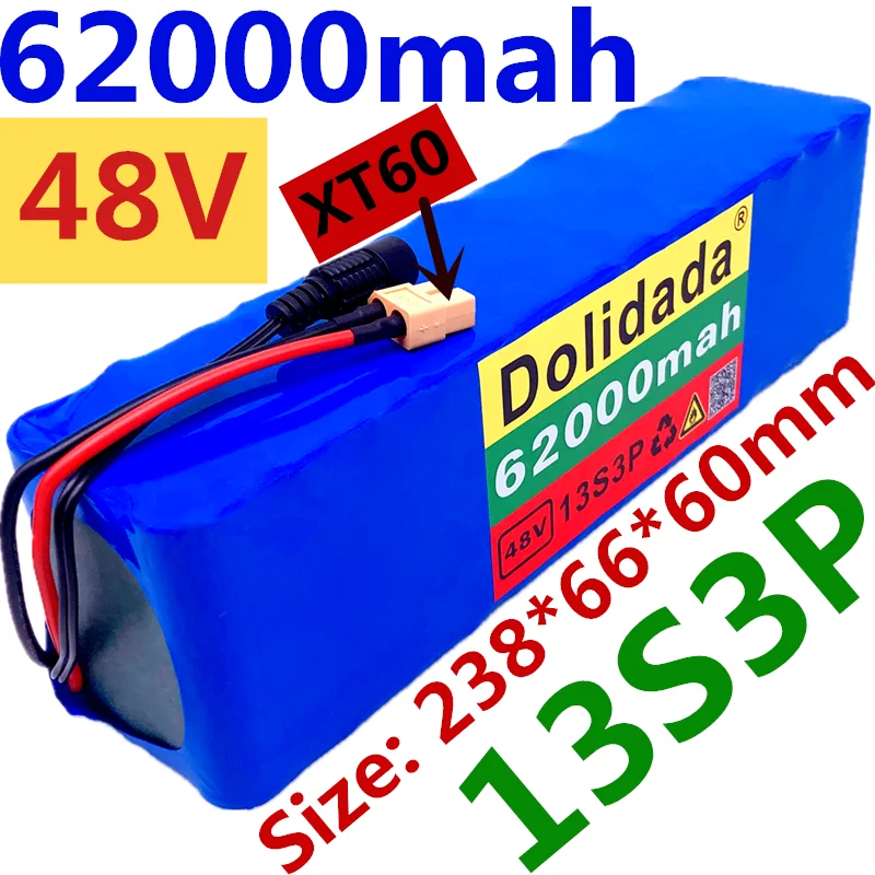 

Литий-ионная батарея 48 В, 48 В, 62 Ач, 1000 Вт, 13s, 3P, для электровелосипеда, скутера с BMS