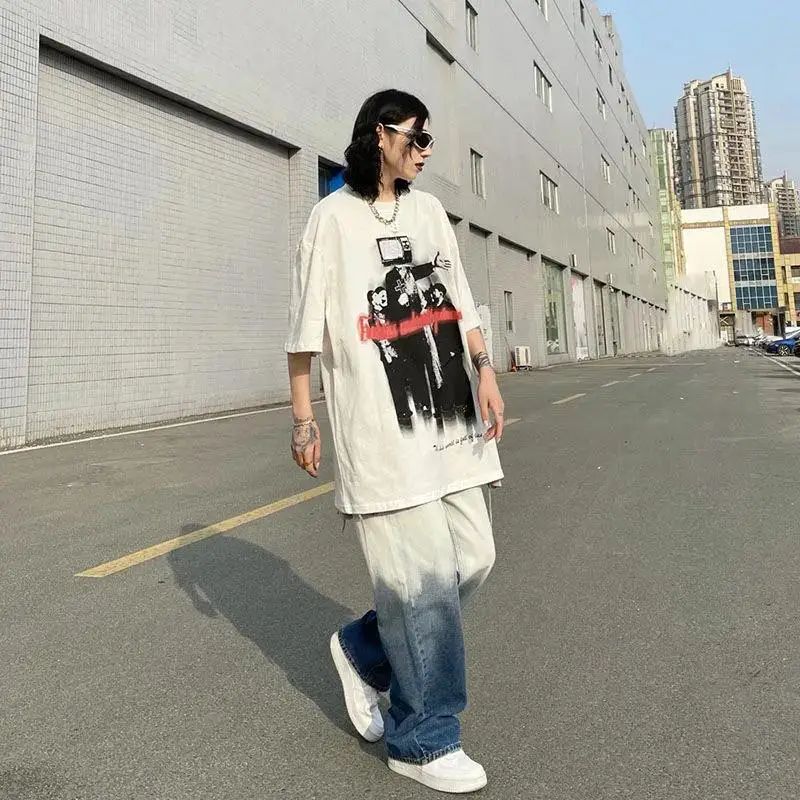 Летние женские футболки большого размера с коротким рукавом женская одежда