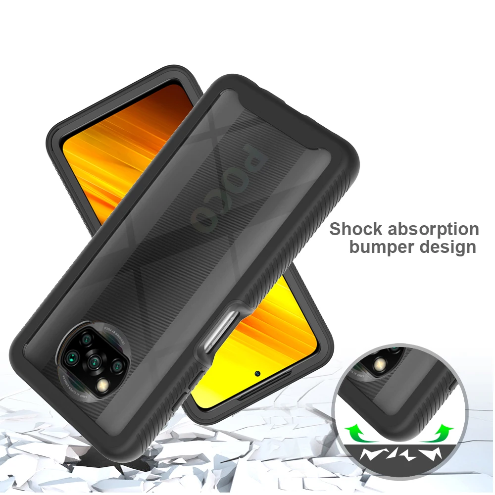 Hybrid Rugged Armor PC + TPU Shockproof Case For Poco X3 NFC X3 Pro Soft Frame Clear Back Cover For Mi Note 10 Lite 9T 10T Pro