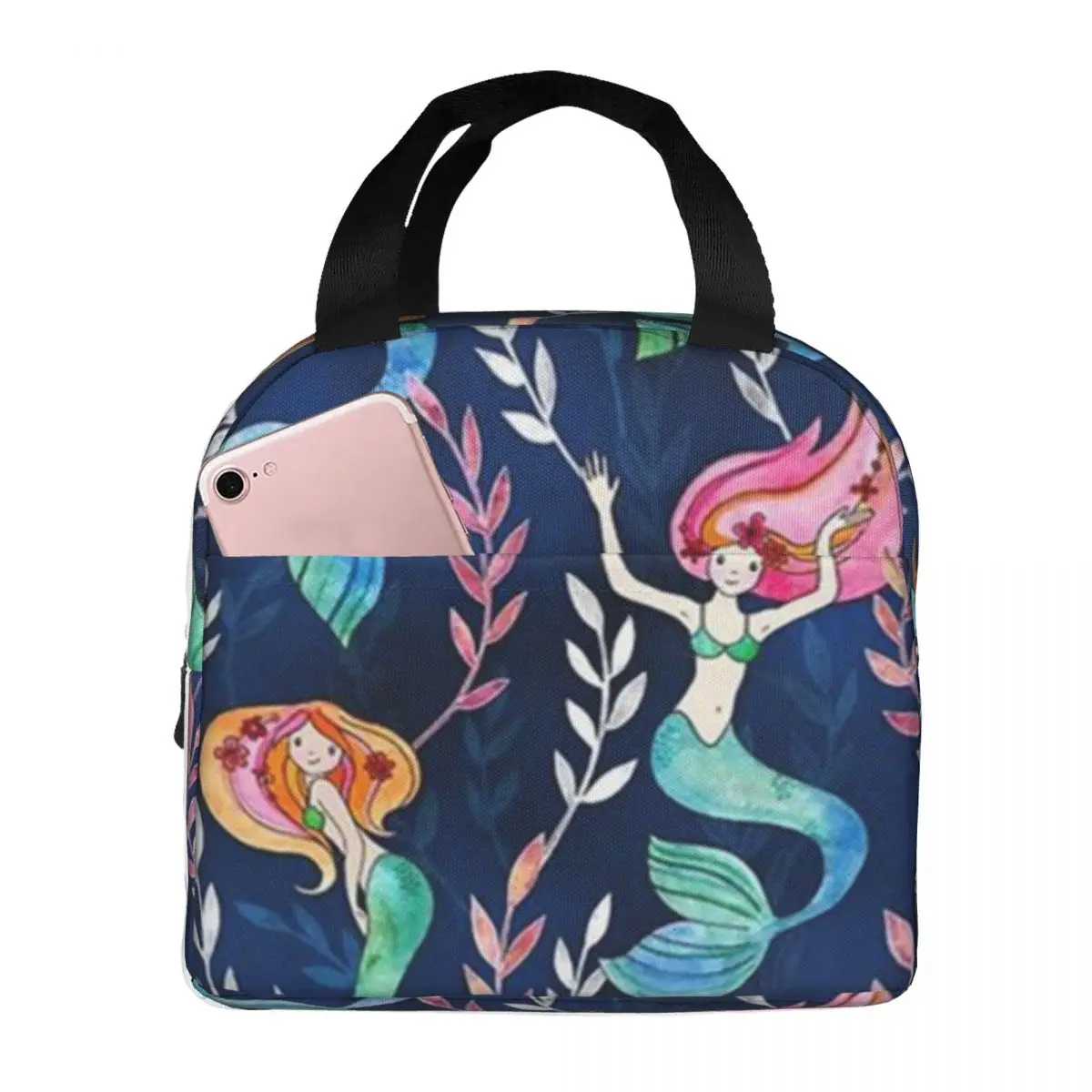

Beautiful Mermaid Pattern Portable Insulated Oxford Lunch Bag Reusable Lunch Box Lunch Organizer Thermal Cooler Tote Bag