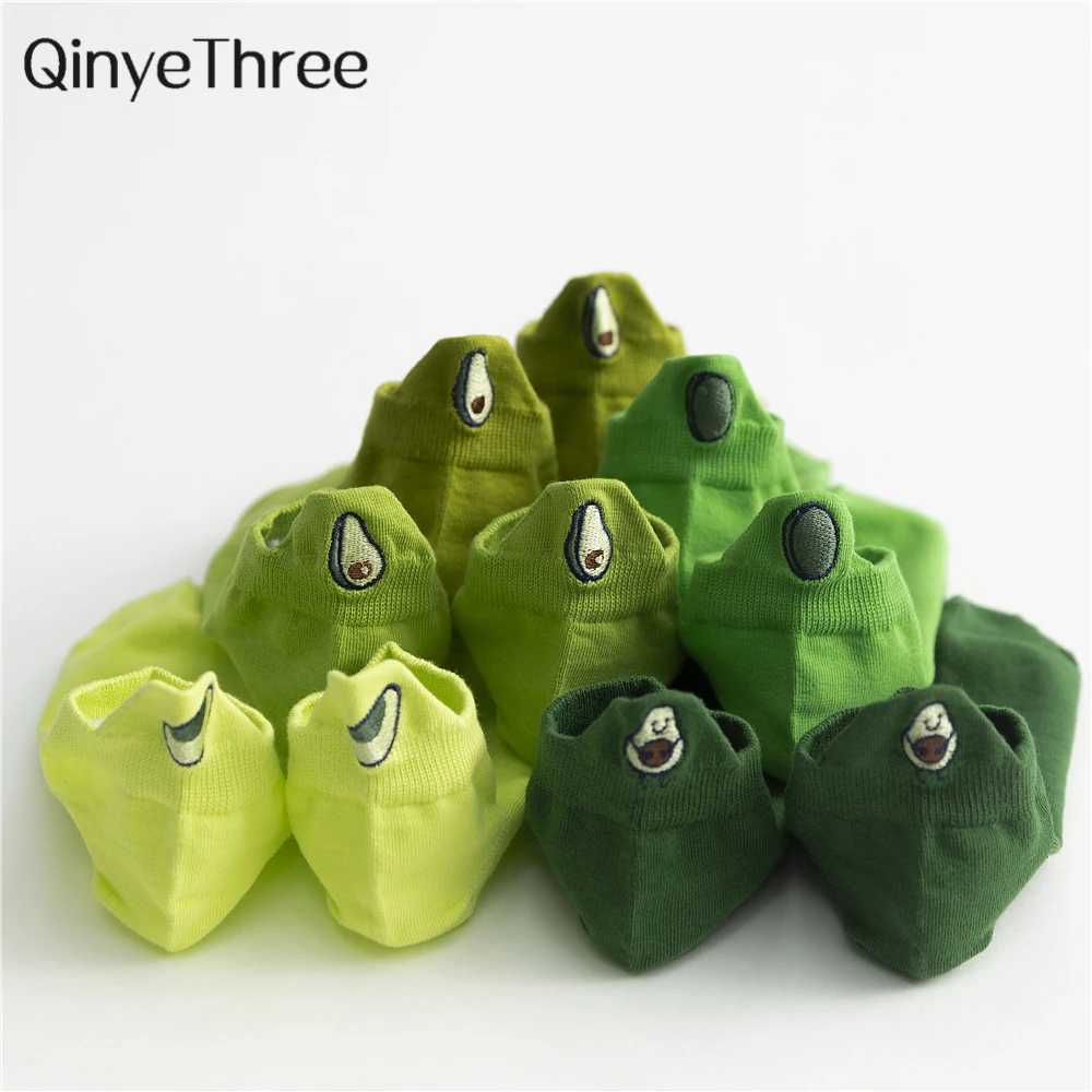 

New Fashion Summer Autumn Avocado Embroidery Socks Green Women's Ankle Socks Breathable Comfort Cotton INS Style Socks Dropship