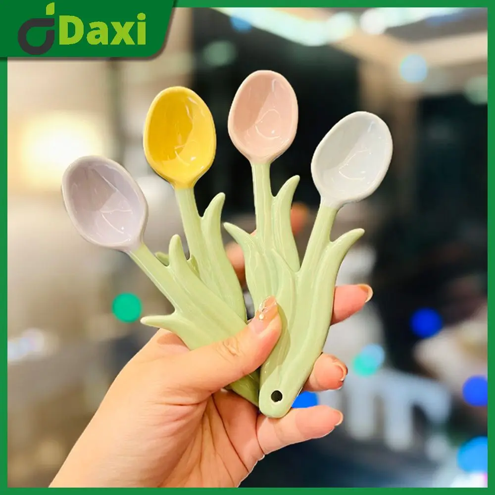

Good Looking Spoon Ceramic Spoon Creative Flower Coffee Spoon Kitchen Tableware Ice Cream Dessert Spoon 1pcs Cute Tulip Spoon