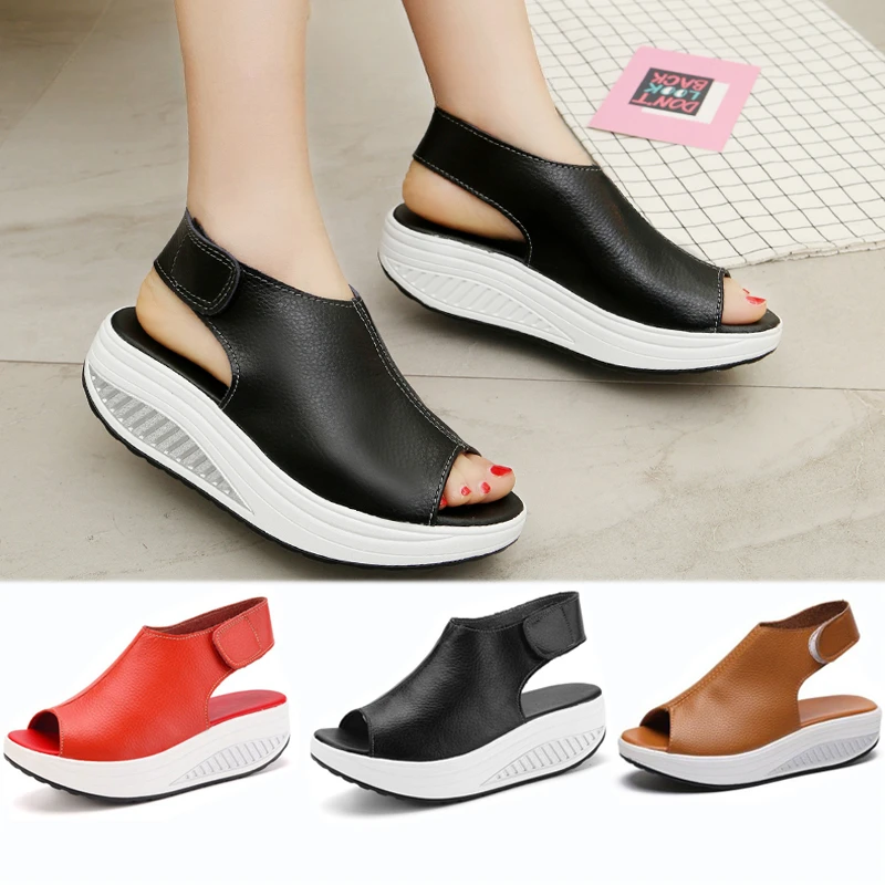 

Женские сандалии на платформе, Летние кожаные сандалии на танкетке, повседневная обувь с открытым носком, женские туфли в римском стиле для прогулок, 2022