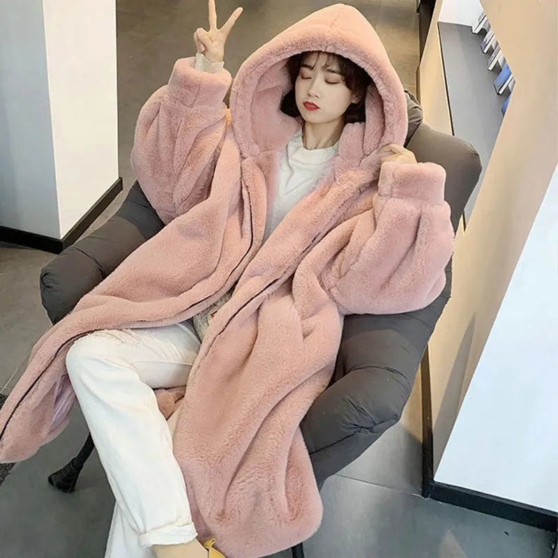 Hooded Oversized Jackets Winter New Long Fur Coat Women Parka Luxurious Warm Faux Fur Jacket Coats Loose Coat Women -20 Degrees